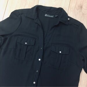 NY&C Black Button-Front portofino Utility Shirt medium professional workwear